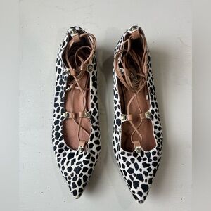 Halogen Black and White Animal Print leopard print lace up flats pointy toe